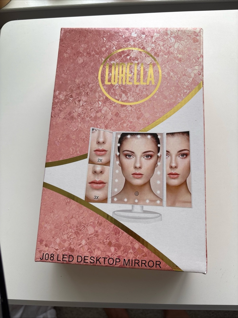 Pink LED Desktop Makeup Mirror with Magnification